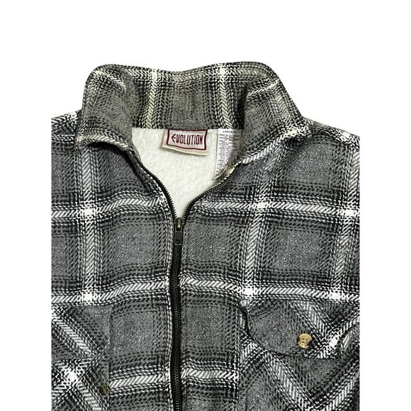 Vintage 90s Y2K EVOLUTION Men's L Gray Houndstooth Flannel Fleece Jacket Grunge - Picture 3 of 8